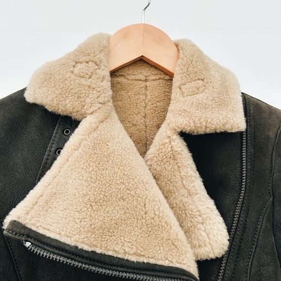 GF Ferre Gianfranco Chocolate Brown Leather Bomber Jacket Shearling 24/38 XS - Picture 5 of 14